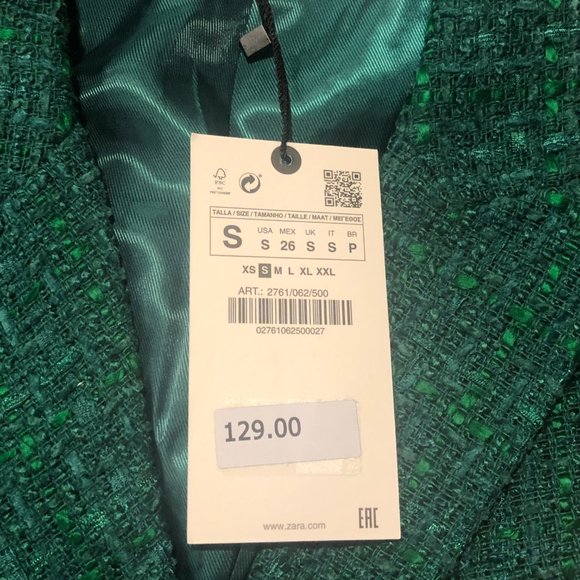 ZARA NEW WOMAN TEXTURED WEAVE TAILORED BLAZER JACKET GREEN 2761/062 Size S - Picture 15 of 15